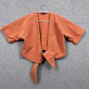 Levis Made & Crafted Top Women's Small Orange Denim Crop Tie Wrap La Playa Shirt